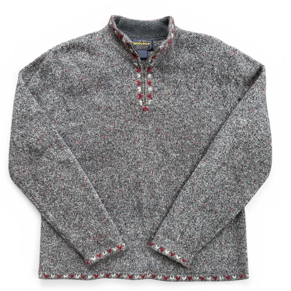 Woolrich Quarter Zip Sweater Womens Large Charcoal Heather Grey Wool Blend VTG